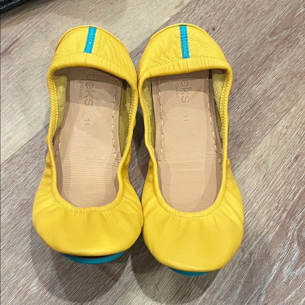 Tieks Yellow Ballet Flats with Blue Detail